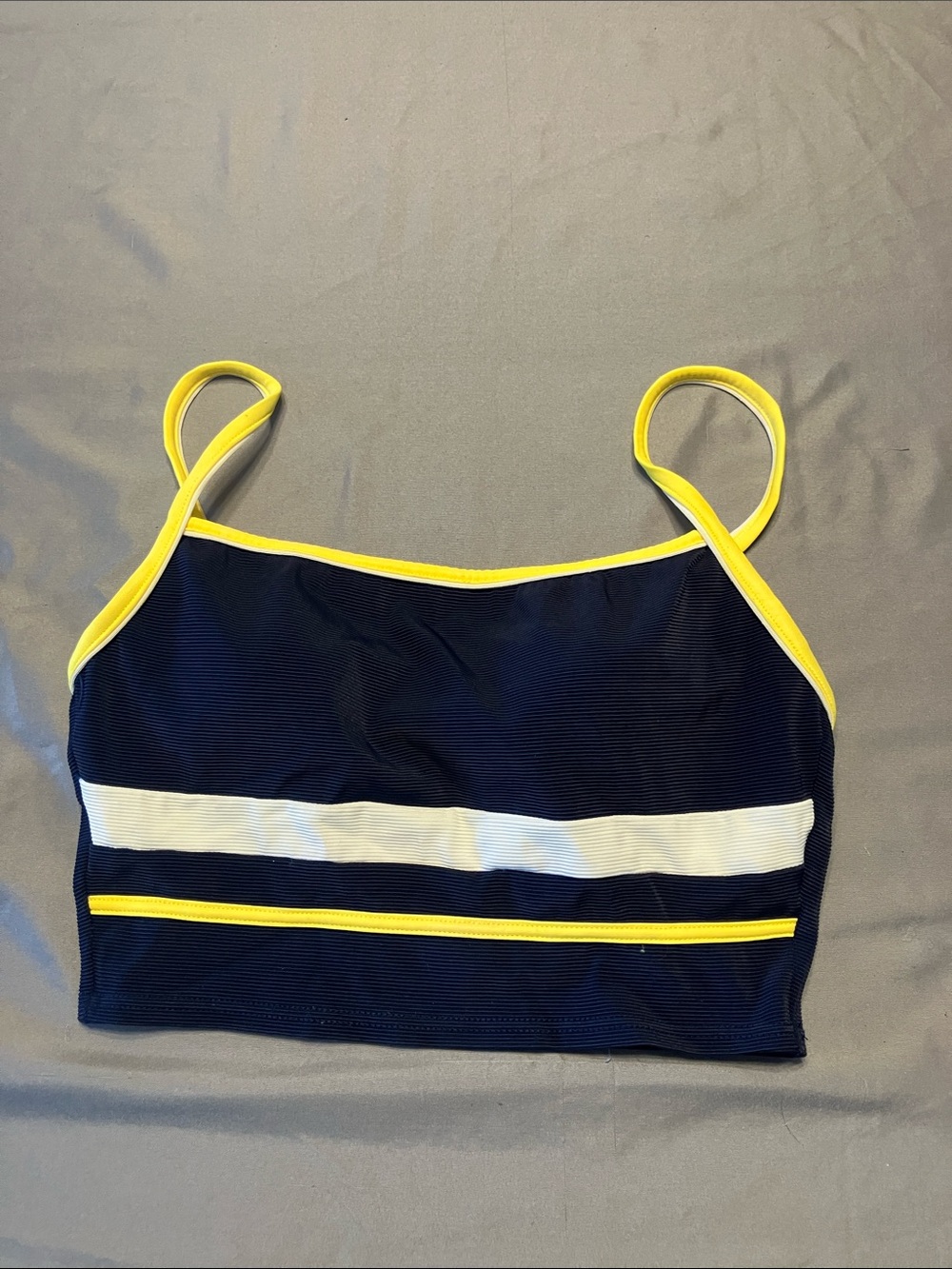 Navy and Yellow Striped Women's Swim Top